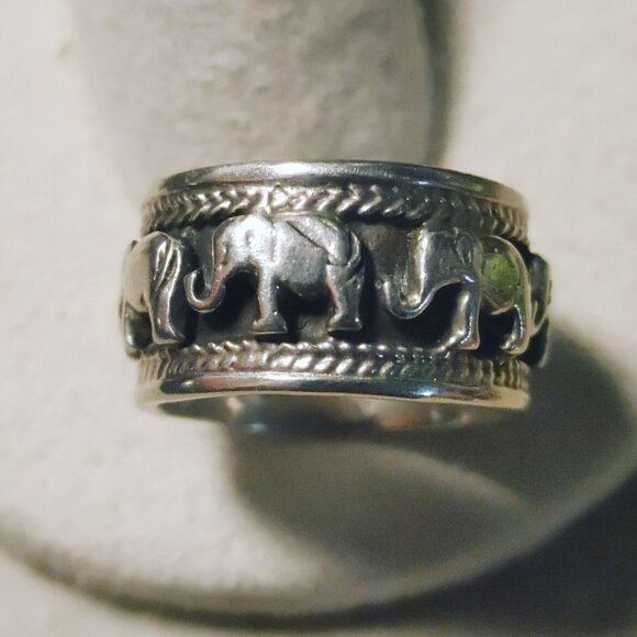 Elephant Band Sterling Silver 925 Ring Hinduism Feng Shui Luck Wisdom Strength - Picture 3 of 10